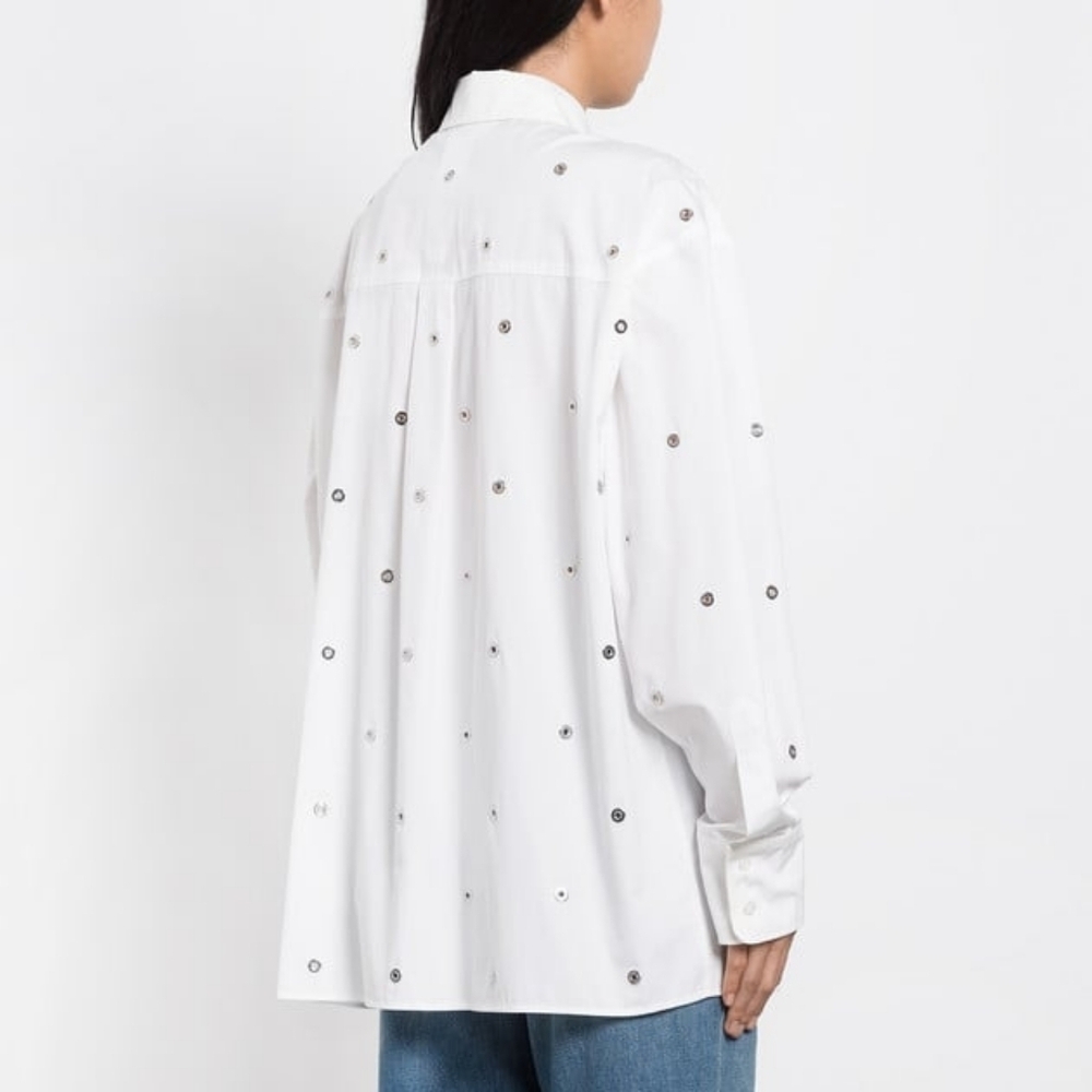SPORTMAX | Elio eyelet-embellished cotton-poplin shirt In White - Picture 3 of 12